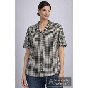 Edit by Jason Wu Women's Gingham Wool Blend sh sleeve Black Cream NWT Small